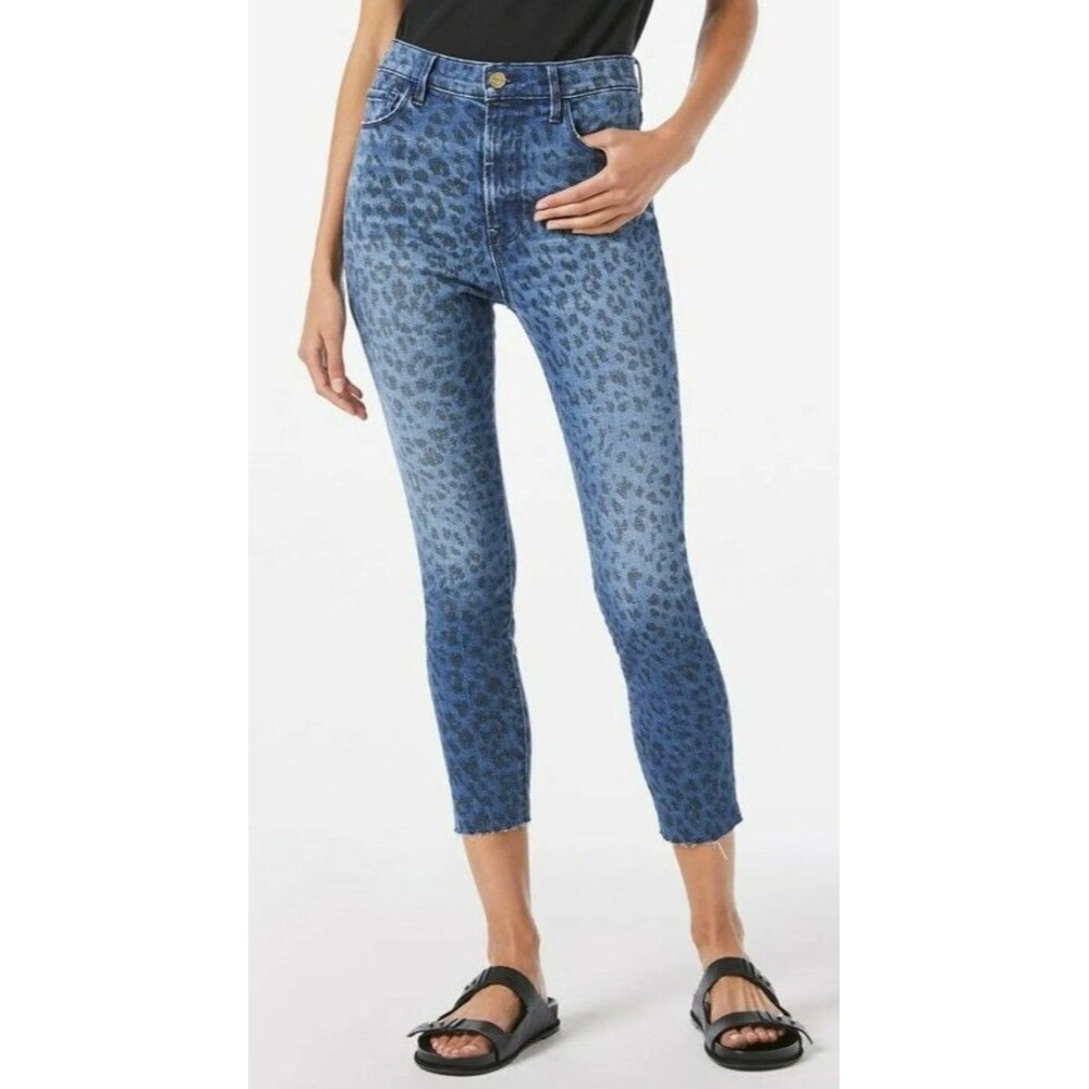 FRAME DENIM Ali High Rise Cigarette Skinny Jeans Denim Black Leopard Sz 26 (d